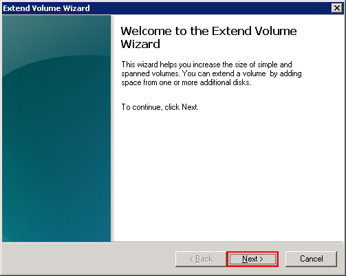 Screenshot 3: adding disk space WS 2008 - extend volume wizard