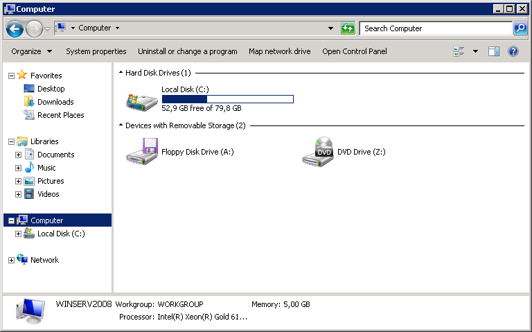 Captura de tela 6: adição de espaço em disco WS 2008 - verificação