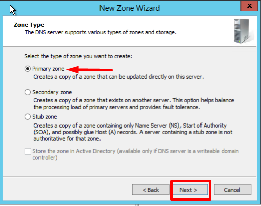 Captura de tela 21: na tela Zone Type, Select Primary Zone