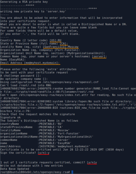 Screenshot 6: Configuring OpenVPN on Ubuntu - creating of server key