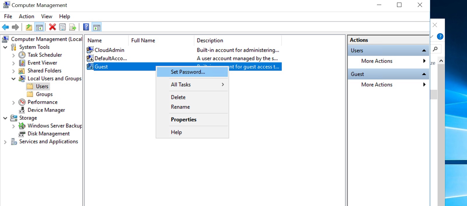 Select “Set Password ...” in the context menu.