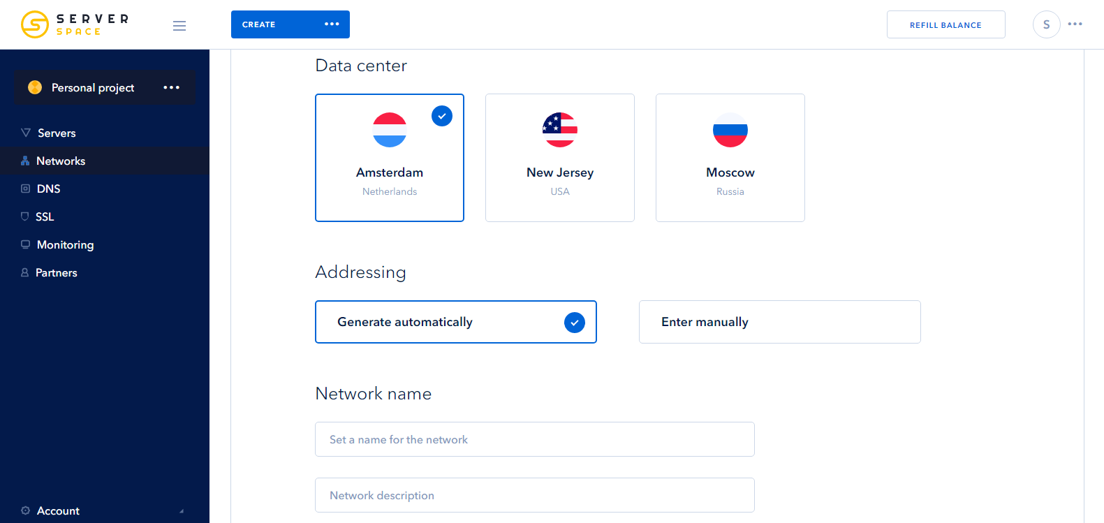 Screenshot 2: creating isolated network - network settings