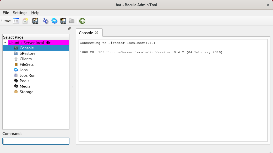 Bacula Administration Tool window