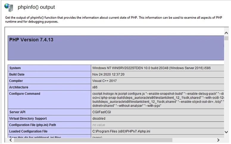 PHP info output