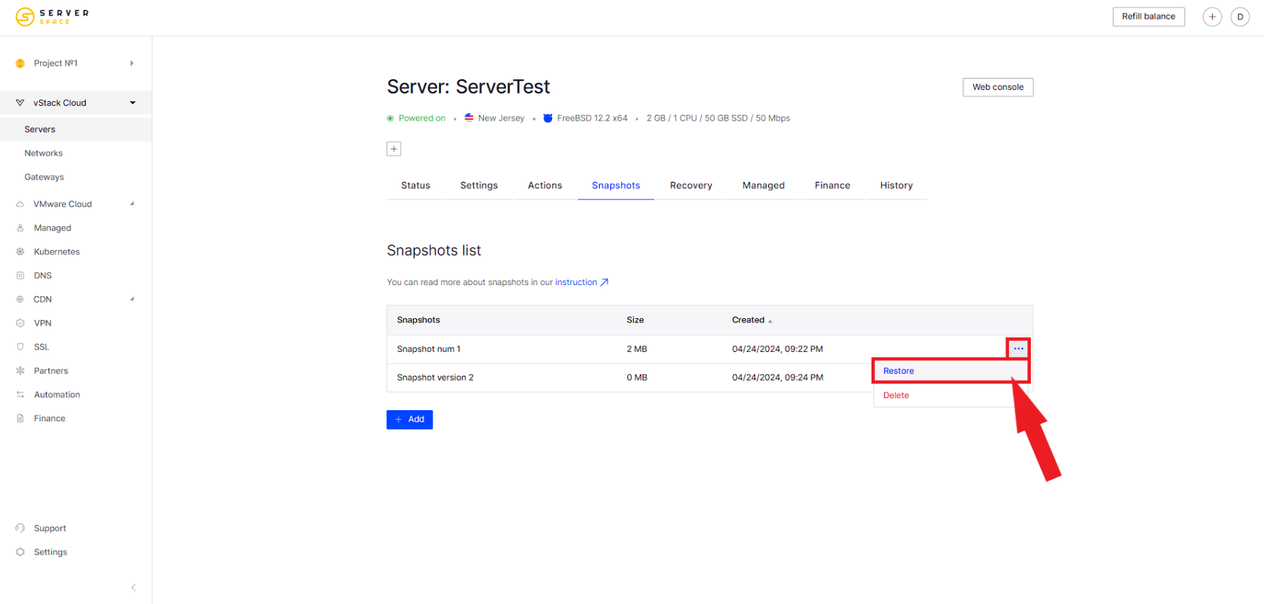 Restoring a server via snapshot 4