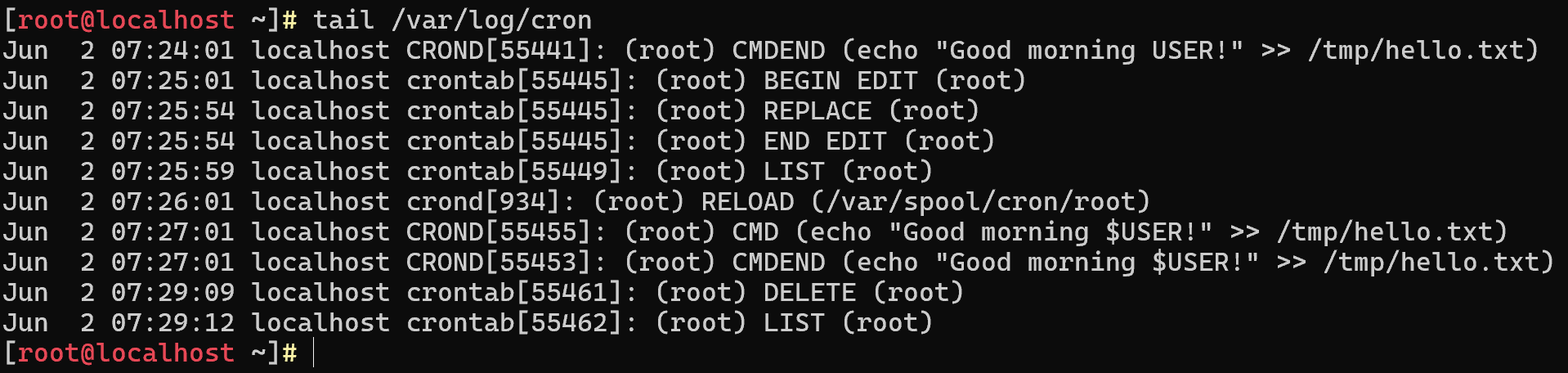 Logs of cron