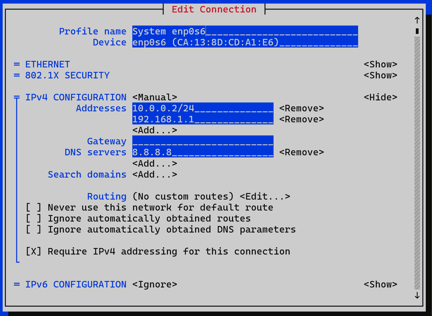 Result of configuration file