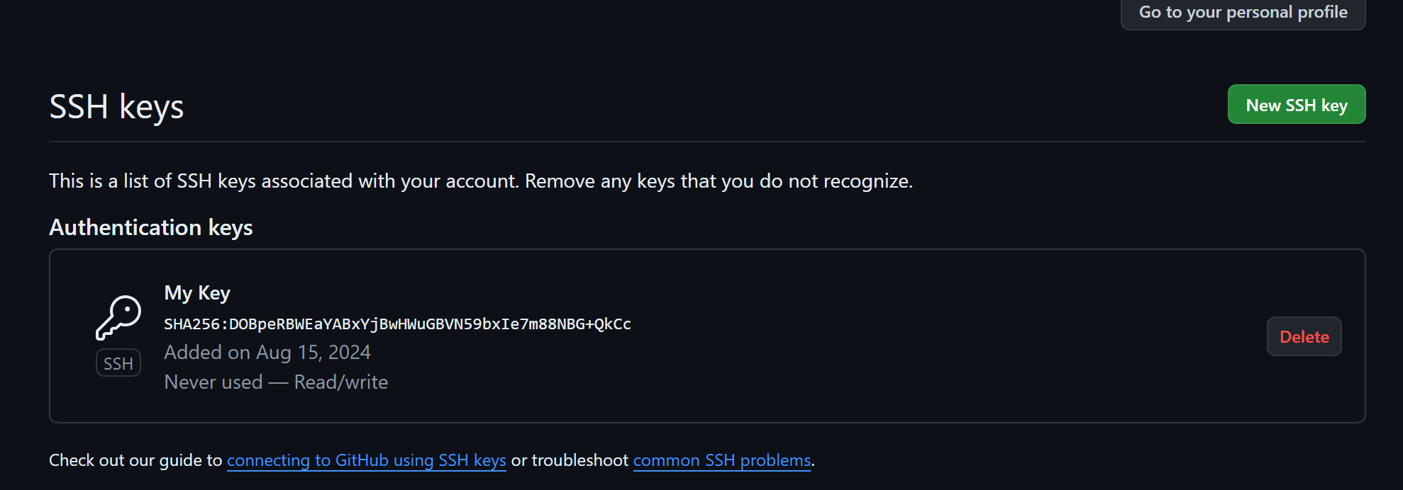 New SSH key GitHub