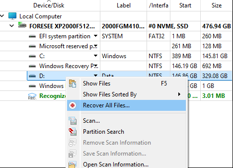 Files recovery